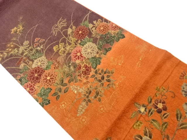 JAPANESE FUKURO OBI / MATELASSE / KINSAI / AUTUMN FLOWERS